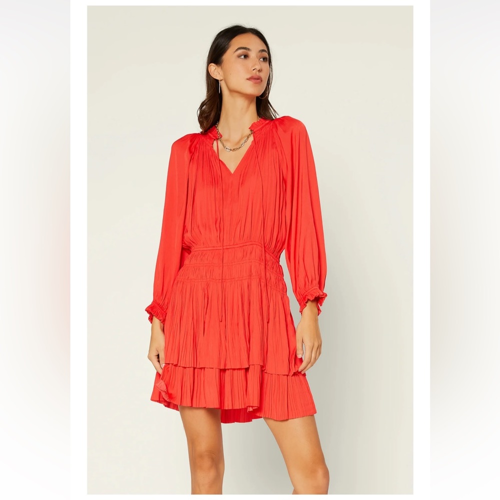 🌸 Anthropologie X Current Air Cecile Smocked Poppy Red Mini Dress